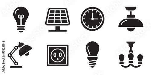 Set of icons depicting various electrical devices and lighting fixtures for home use