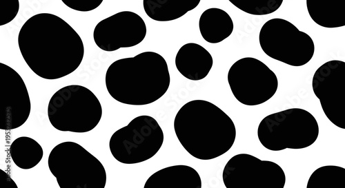 A black and white vector graphic featuring a pattern of irregularly shaped black spots on a white background