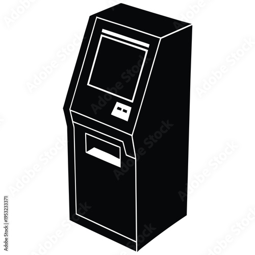 A minimalist black and white illustration of a self service kiosk machine