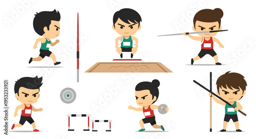 Athletics Sports Athletes Vector Illustration, Flat Design for Competition