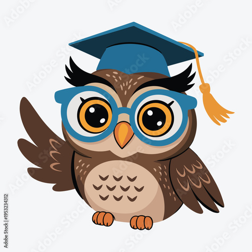 Clever owl wearing glasses and graduation cap for education