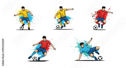 Soccer Player Action Illustrations with Paint Splashes