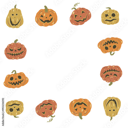 Halloween Pumpkin Jack o Lantern Square Frame Hand Drawn Illustration