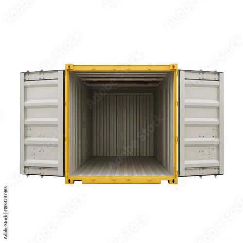 Empty open yellow and gray shipping container isolated on transparent background