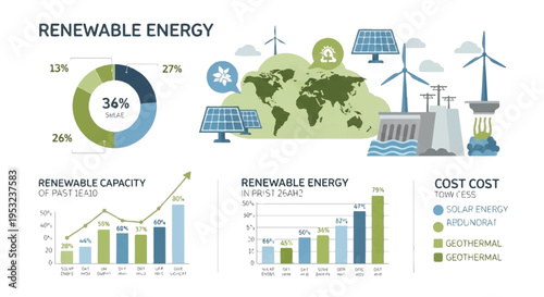 Renewable energy infographic shows global capacity growth and cost decrease