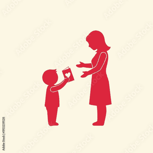 Child gives gift to mother illustration.