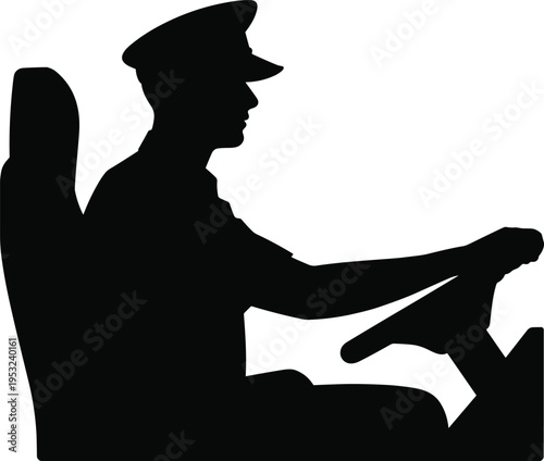 Driver silhouette steering vehicle vector illustration transportation concept man driving car control wheel design isolated on white background