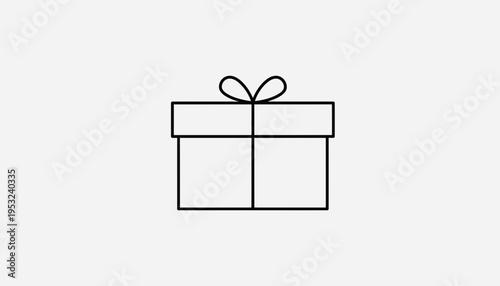 Simple Line Art Gift Box with Ribbon Bow, Minimalist Icon, Celebration Present