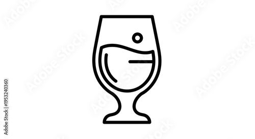 Simple line art icon of a beer glass with liquid and bubbles