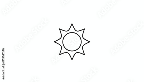 Simple Line Art Icon of a Bright Sun with Rays on White Background