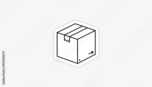 Simple Line Art Icon of a Cardboard Box with Shipping Arrow and Tape