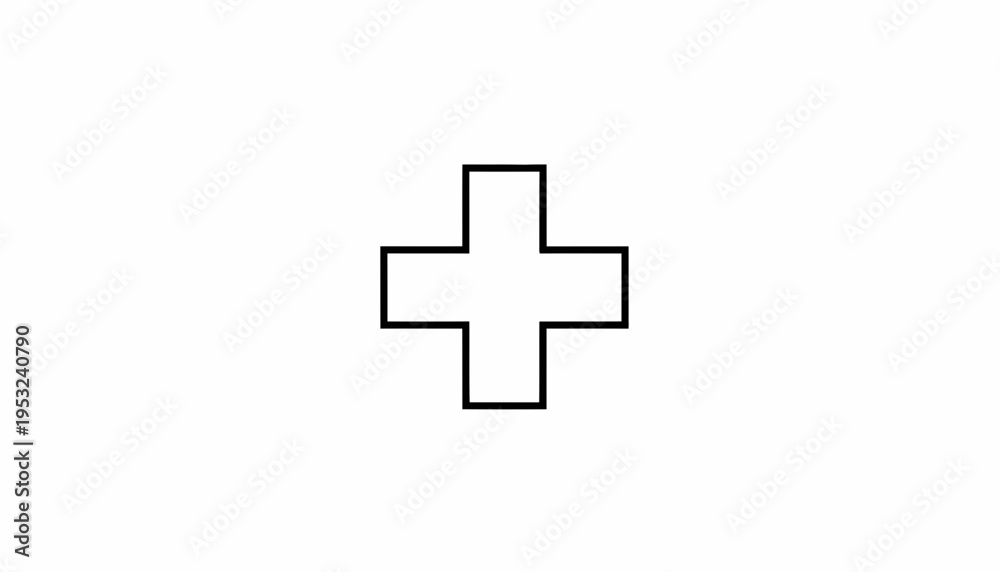 Obraz premium Simple Geometric Plus Sign Icon, White Cross Symbol on White Background, Minimalist Design
