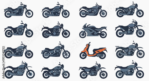 Variety of Motorcycle Designs in a Row