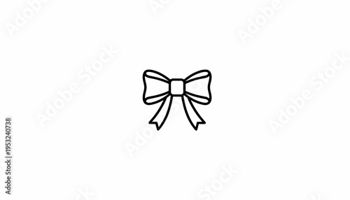 Simple Black Outline Bow Icon on White Background