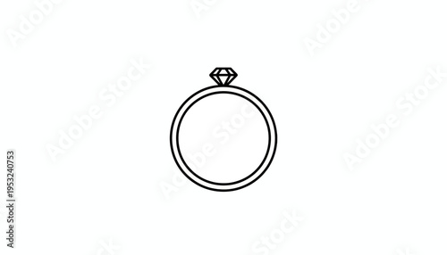 Simple Diamond Engagement Ring Icon, Minimalist Line Art Jewelry Symbol