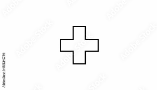Simple Geometric Plus Sign Icon, White Cross Symbol on White Background, Minimalist Design