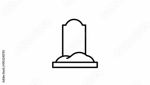 Simple Gravestone Icon on White Background, Funeral Symbol, Death Memorial