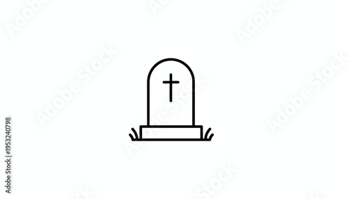 Simple Gravestone Icon with Cross, Cemetery Symbol, Death and Mourning Concept
