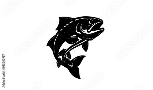 Aggressive trout fish mascot logo vector with dynamic jumping pose for sport and fishing branding