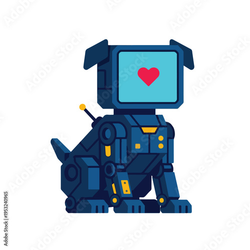 Robotic Pet Dog AI Companion Heart Screen Vector