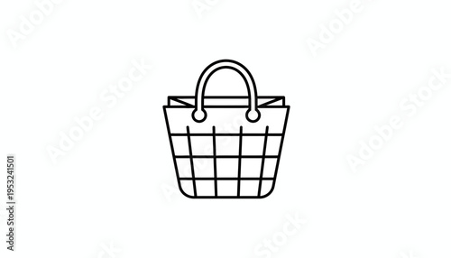 Shopping Basket Icon, Outline Illustration of a Grocery Cart for E-commerce and Retail