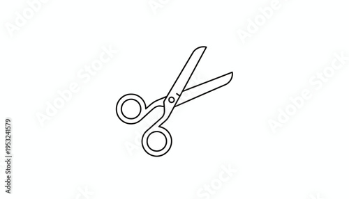 Simple Black and White Icon of Open Scissors on a White Background