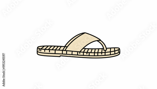 Simple beige flip-flop sandal on white background, summer footwear, casual style