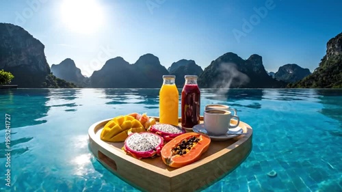 Breakfast by the pool a tropical escape with generative ai artificial intelligence and stunning views