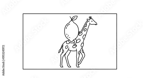Whimsical Giraffe Carrying a Lemon on its Back, Funny Animal Illustration
