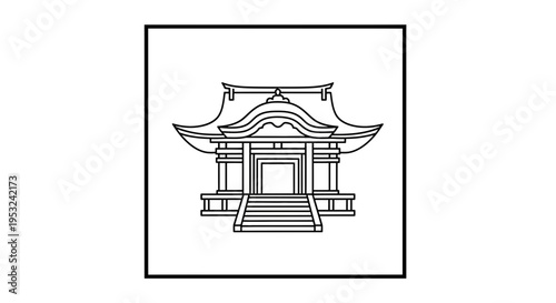Traditional Japanese Temple Building Outline Icon Vector Illustration