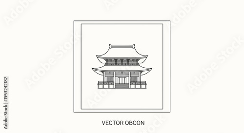 Traditional Japanese Temple Building Outline Icon Vector