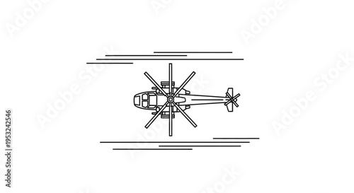 Top View Line Art Icon of a Helicopter in Motion