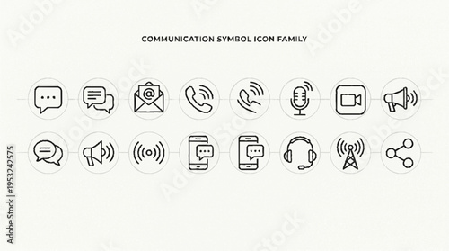 Communication symbols icon family precise stroke style vector graphics