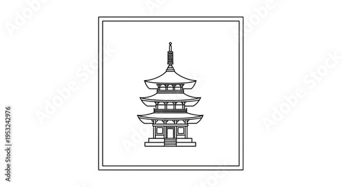 Traditional Japanese Pagoda Architecture Outline Icon