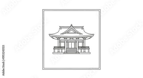 Traditional Japanese Temple Building Line Art Icon