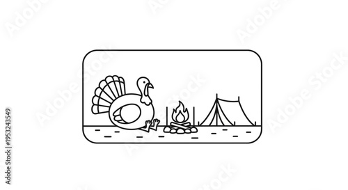 Thanksgiving Turkey Camping Adventure with Campfire and Tent