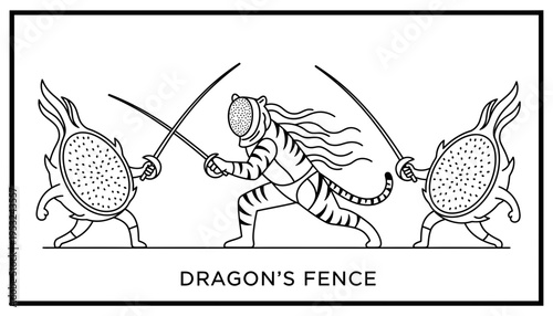 Tiger Warrior Fights Dragon Fruit Creatures with Swords, Mythical Battle