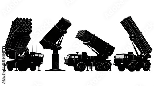 Diverse Silhouettes of Modern Missile Launchers and Strategic Weapon Systems Array