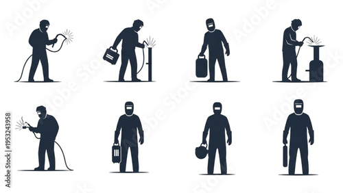 Collection of professional welders at work, depicting essential industrial tasks and safety gear for skilled tradesmen