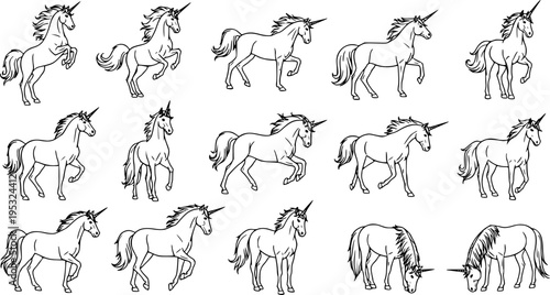 set of unicorn collection vector