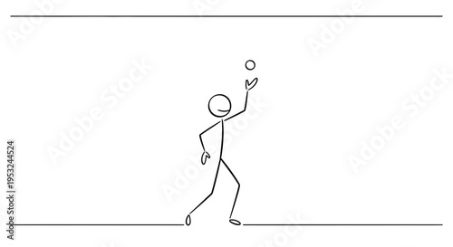 Stick figure juggling a ball, simple line drawing, concept of skill and practice
