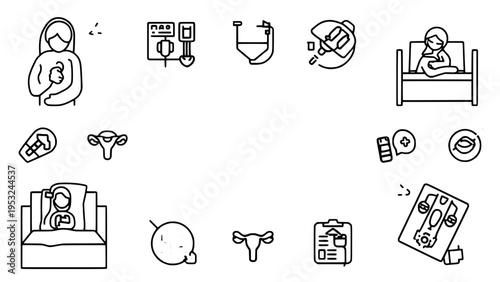 Medical icons related to pregnancy childbirth and women's health