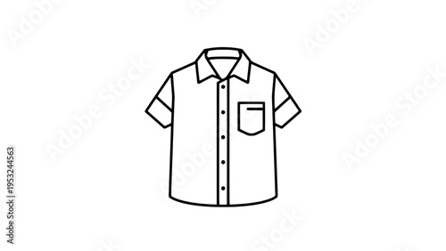 A simple line drawing of a short sleeved button up shirt