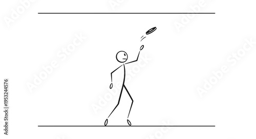 Stick Figure Person Playing Frisbee in Park, Outdoor Activity, Summer Fun