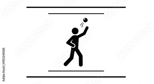 Stick figure playing ball, throwing and catching, sports and recreation concept