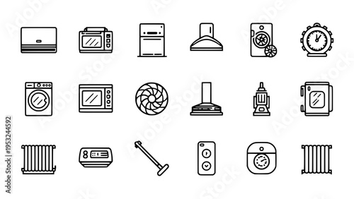 Collection of home appliance and tool icons