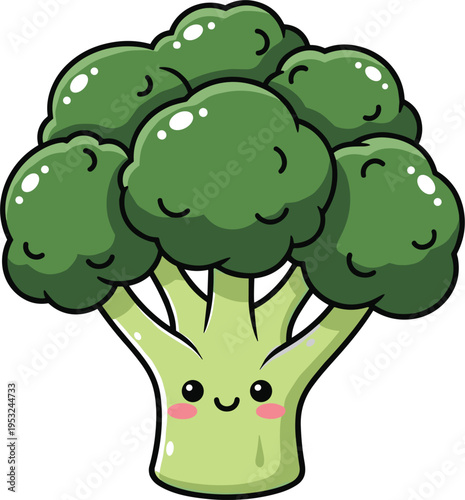  Cute broccoli character illustration with smiling face healthy vegetable cartoon style colorful vector collection