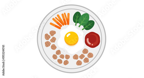 Bibimbap Image, Vector Illustration, Korean Cuisine, Flat Design, Food Photography, Healthy Eating
