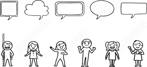 A group of people with speech bubbles for communication