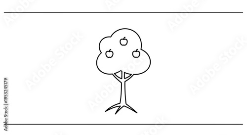Simple Outline Drawing of an Apple Tree with Three Apples